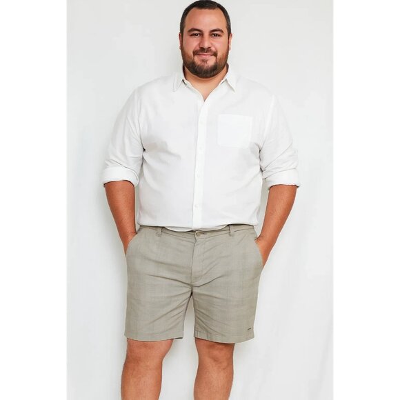 O'Neill Flat Front Shorts Tan Plaid Polyester Viscose Lightweight Size 38 - Picture 1 of 7